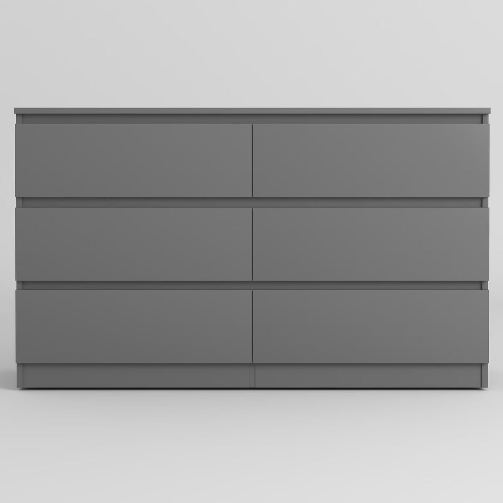Resenkos Modern Mid Century 6 Drawer Wide Dressers Chests for Bedroom, Chest of Drawer Organizer Grey