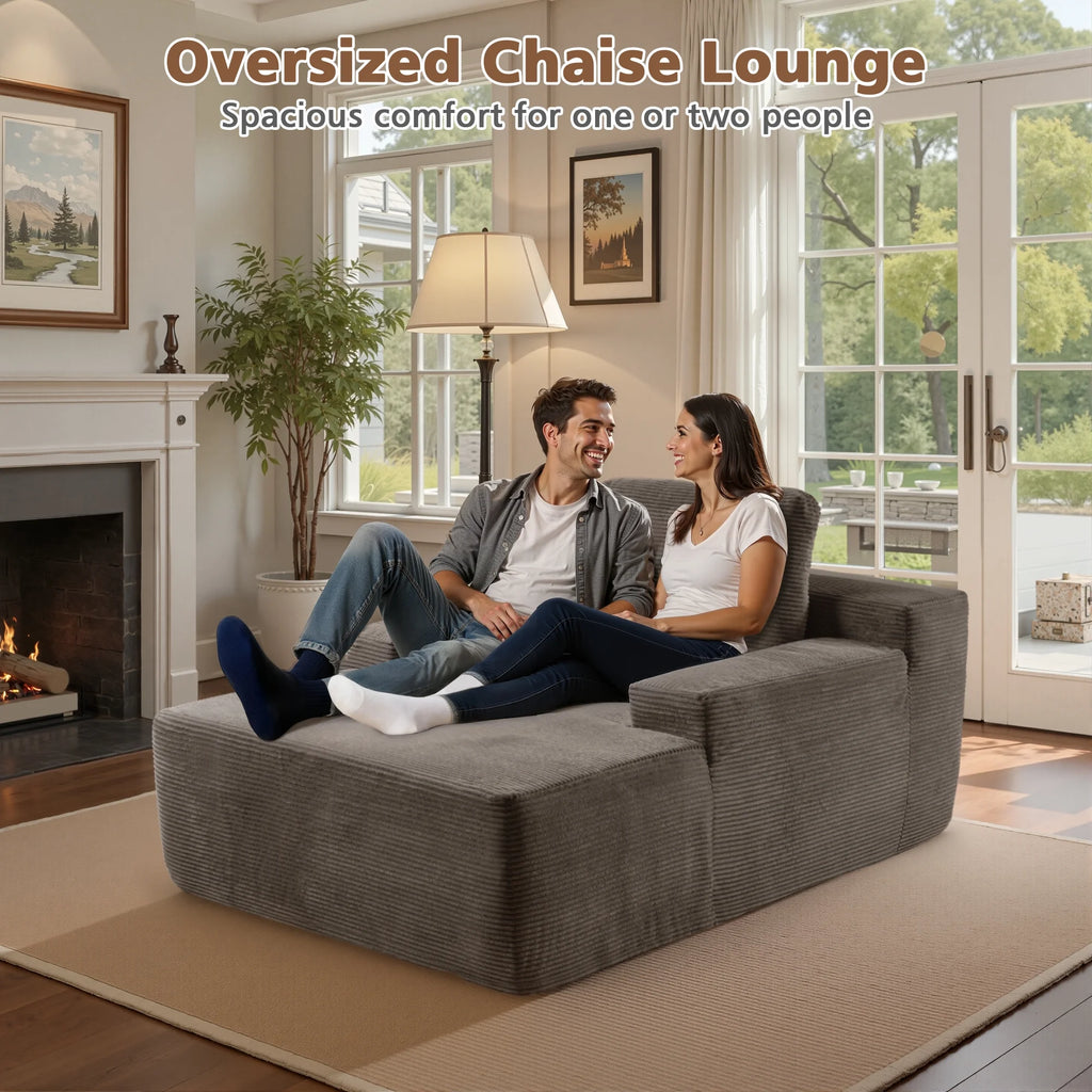 Ovios 67'' Oversized Chaise Lounge Chair Indoor Cloud Plush Corduroy Floor Sofa Bed Deep Seat No Assembly Couch for Living Room, Black
