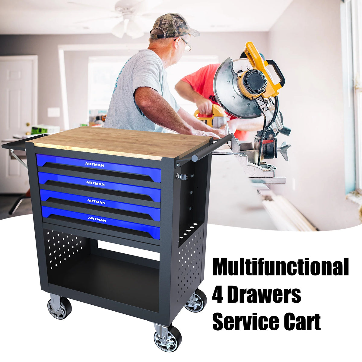 Aukfa 30 inch Mechanic's Tool Cart, 700 LB Capacity 4-Drawer Tool Chest on Wheels for Garage, Black