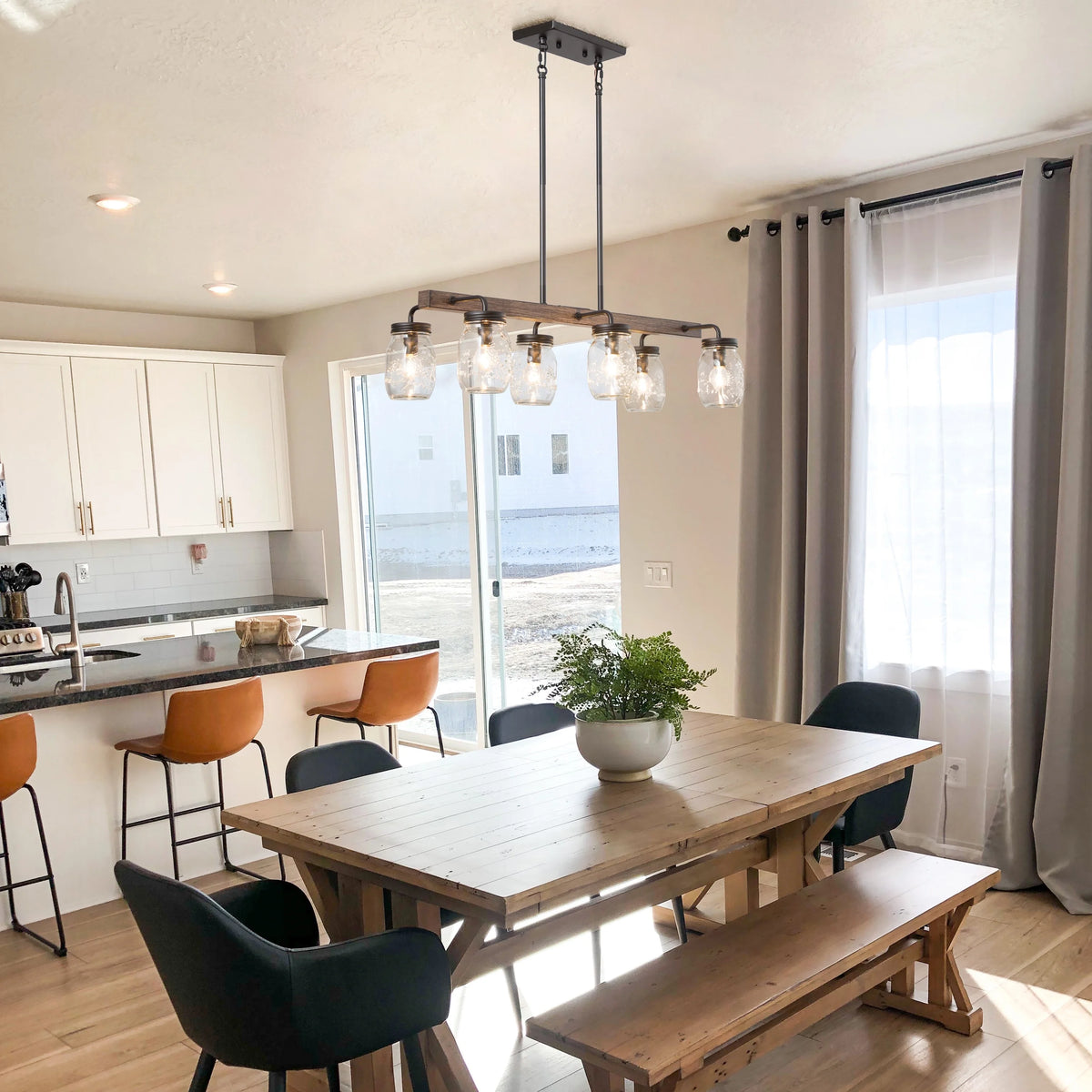 Modern Farmhouse 6-Light Chandelier Linear Island Lights for Kitchen Island Dining Room - L27.5" x W11"x H 71.5"