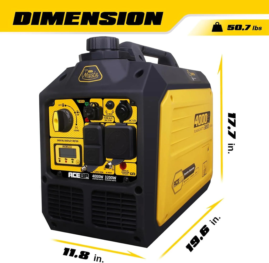 Aceup Energy 4000 Watt Portable Inverter Generator, Gas Powered Generator Quiet for Home, 3500W RV-Ready, EPA Compliant
