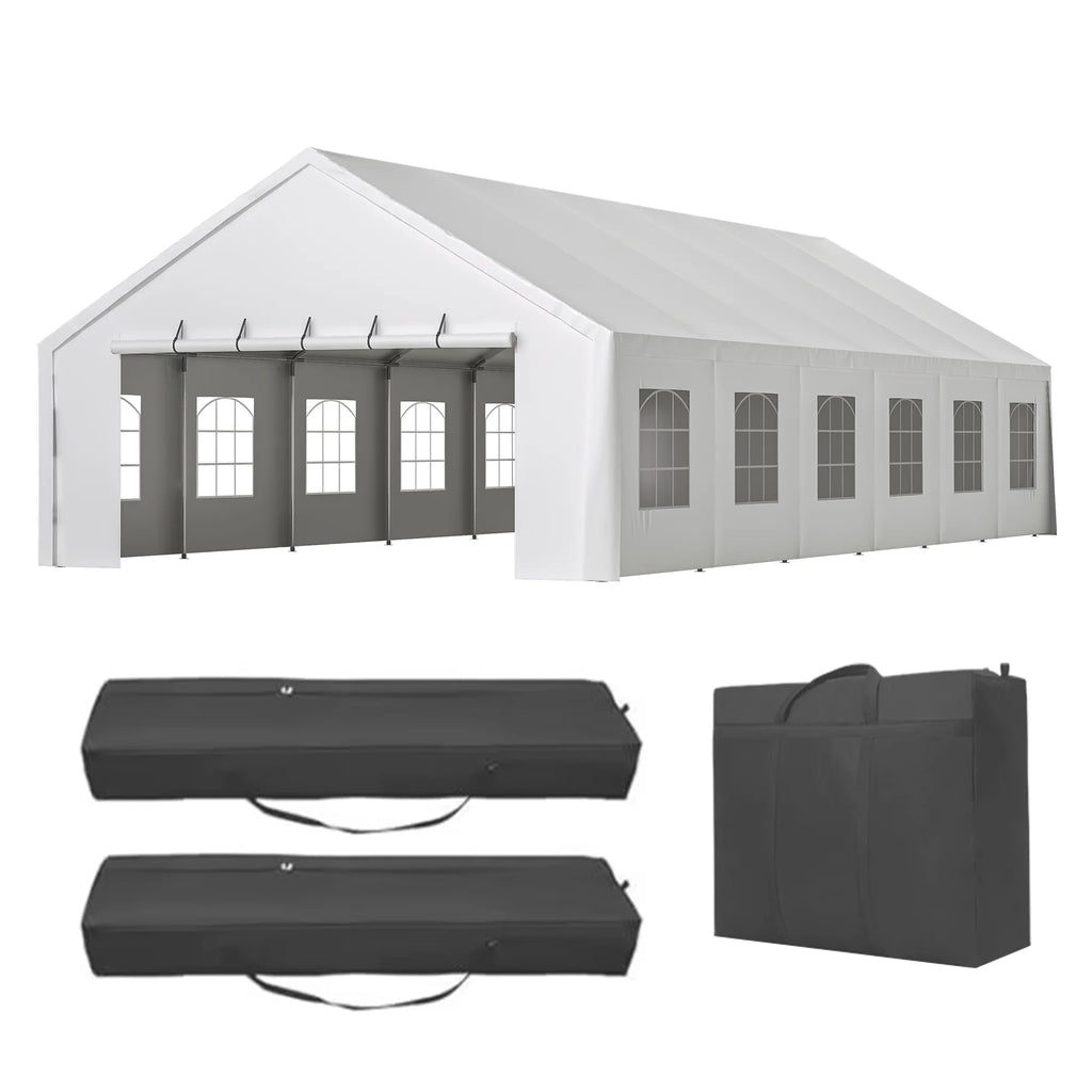 20x40 FT Heavy-Duty Party Tent with 3 Storage Bags - Large Waterproof Wedding Event Shelter for Removable Sidewalls & Zipper Door - Outdoor Commercial Tent for Parties Carport Camping BBQ Garden