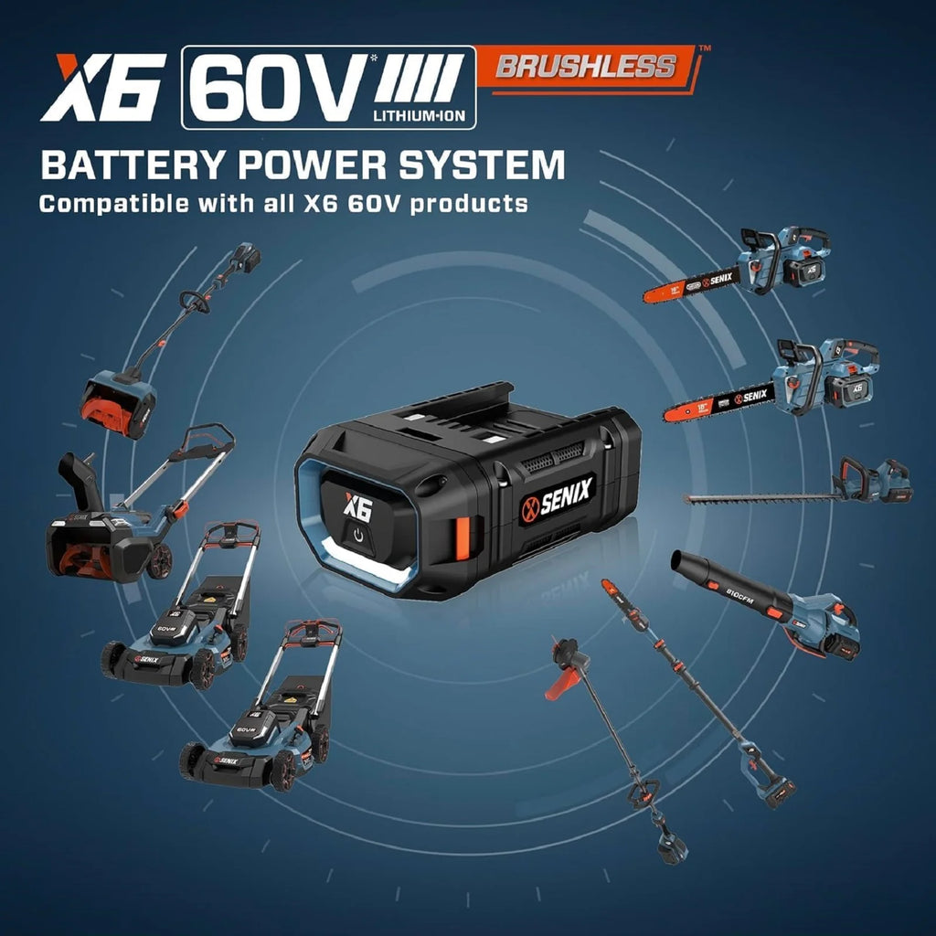 SENIX X6 60V Max* Brushless Cordless Leaf Blower with 4.0 Ah Battery and Charger, Variable Speed Up to 810CFM 170MPH, BLAX6-M1