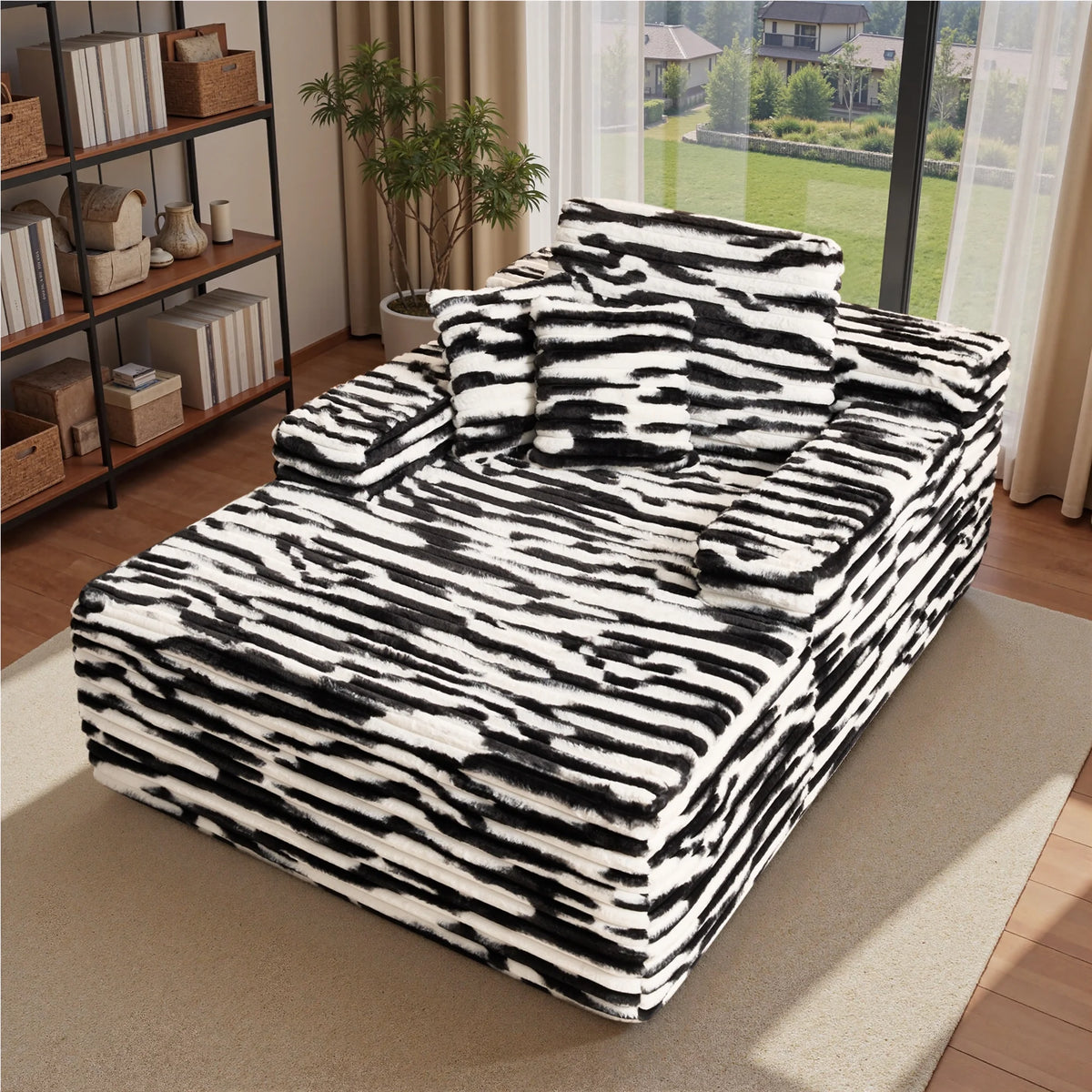 Ovios 67'' Oversized Chaise Lounge Chair Indoor Cloud Plush Corduroy Floor Sofa Bed Deep Seat No Assembly Couch for Living Room, Black