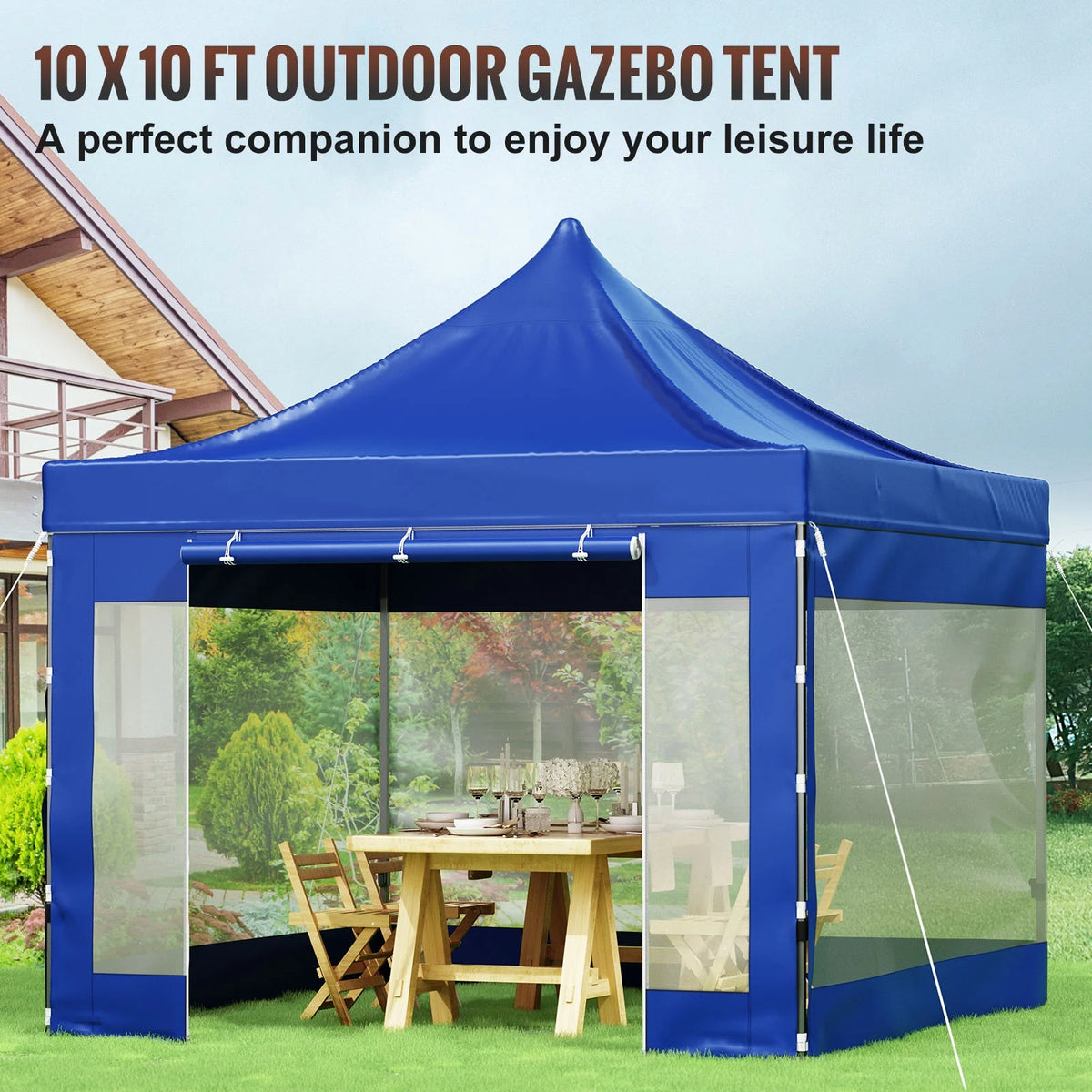 BENTISM 10' x 10' Instant Pop Up Gazebo Tent, Adjustable Height with UV Resistant