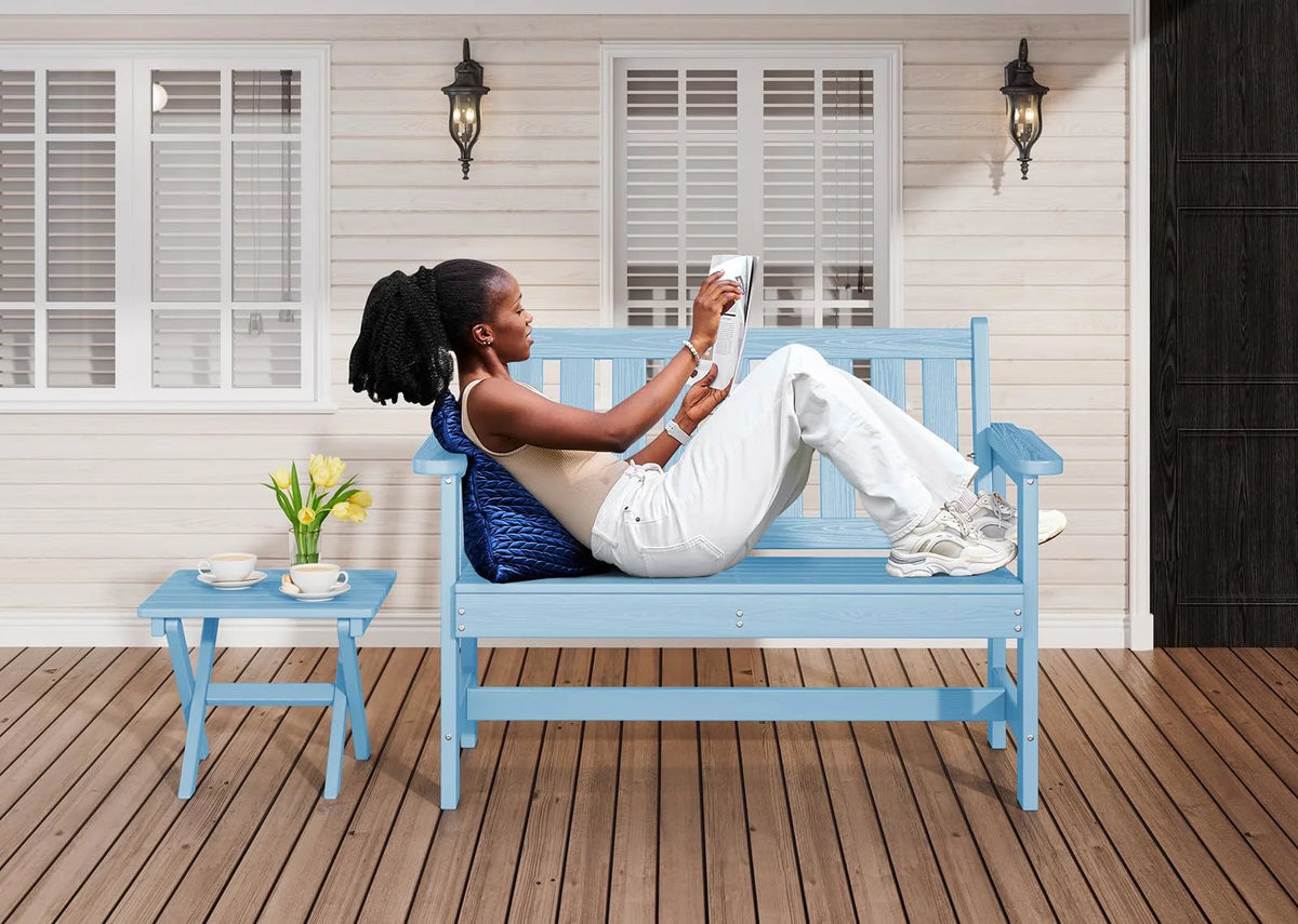 SERWALL Outdoor Bench for 2-Person, Weather-Resistant HDPE with Aluminum Reinforcement, Supports 660 lbs, Comfortable Seating for Patio, Garden, and Porch, Black