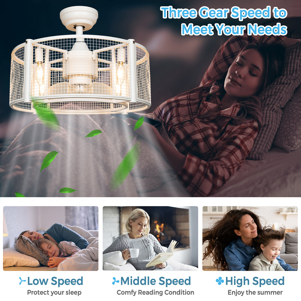 Costway 20'' Caged Bladeless Ceiling Fan with Light Reversible Motor & Remote Control
