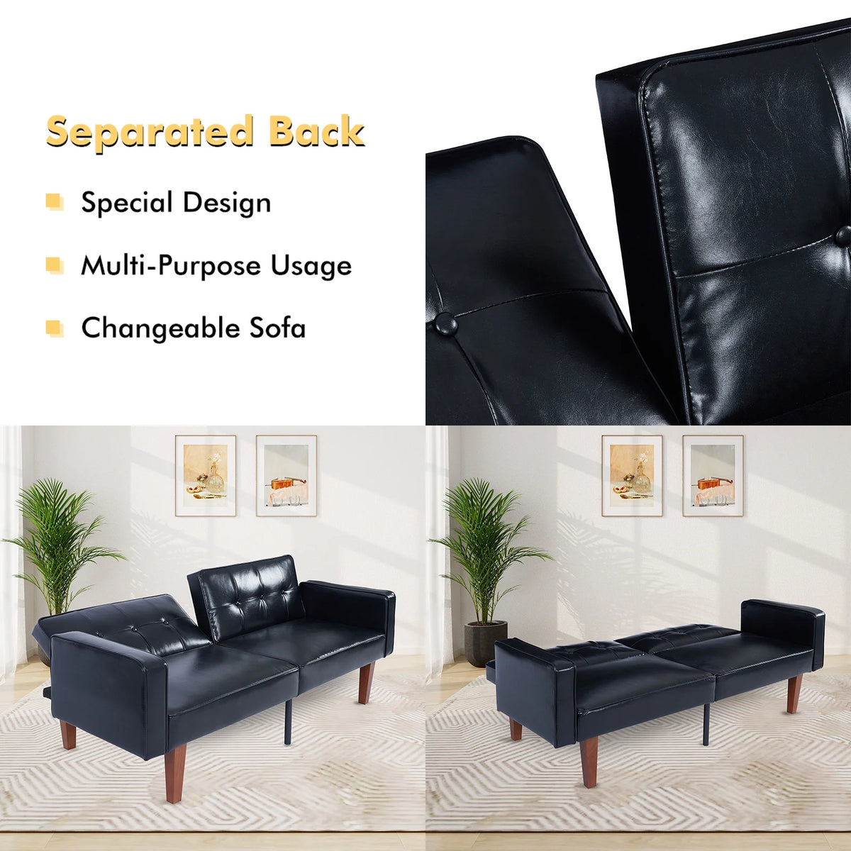 Sofa Bed, Convertible Memory Foam Futon Couch, Adjustable Sleeper Sofa Bed for Living Room, Gray