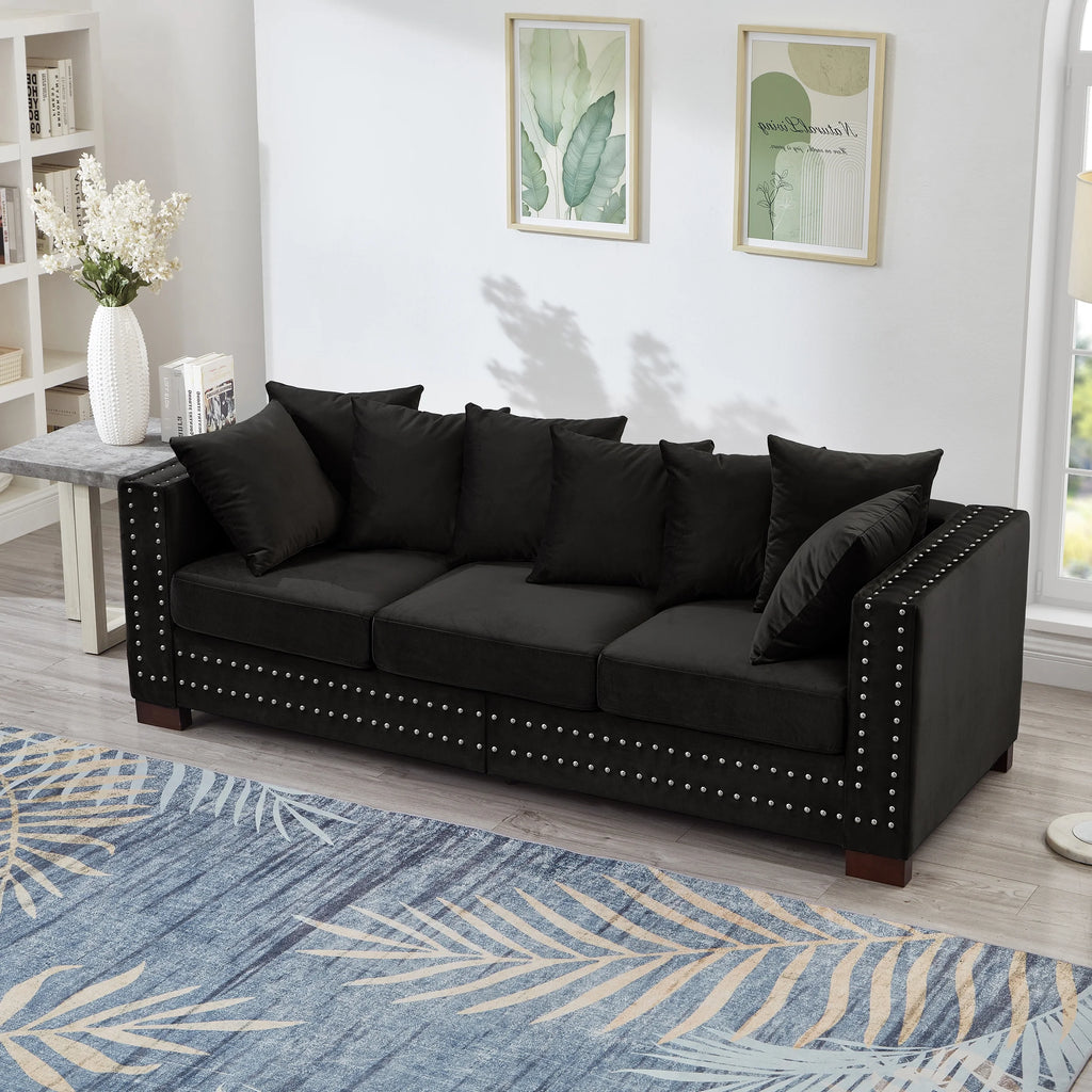 Modern Velvet Sofa Set 2+3 Seater Sofa Loveseat Couch with Silver Nail Trim, Square Armrests and Hidden Storage, Luxury Living Room Couch with Pocket Spring Cushions