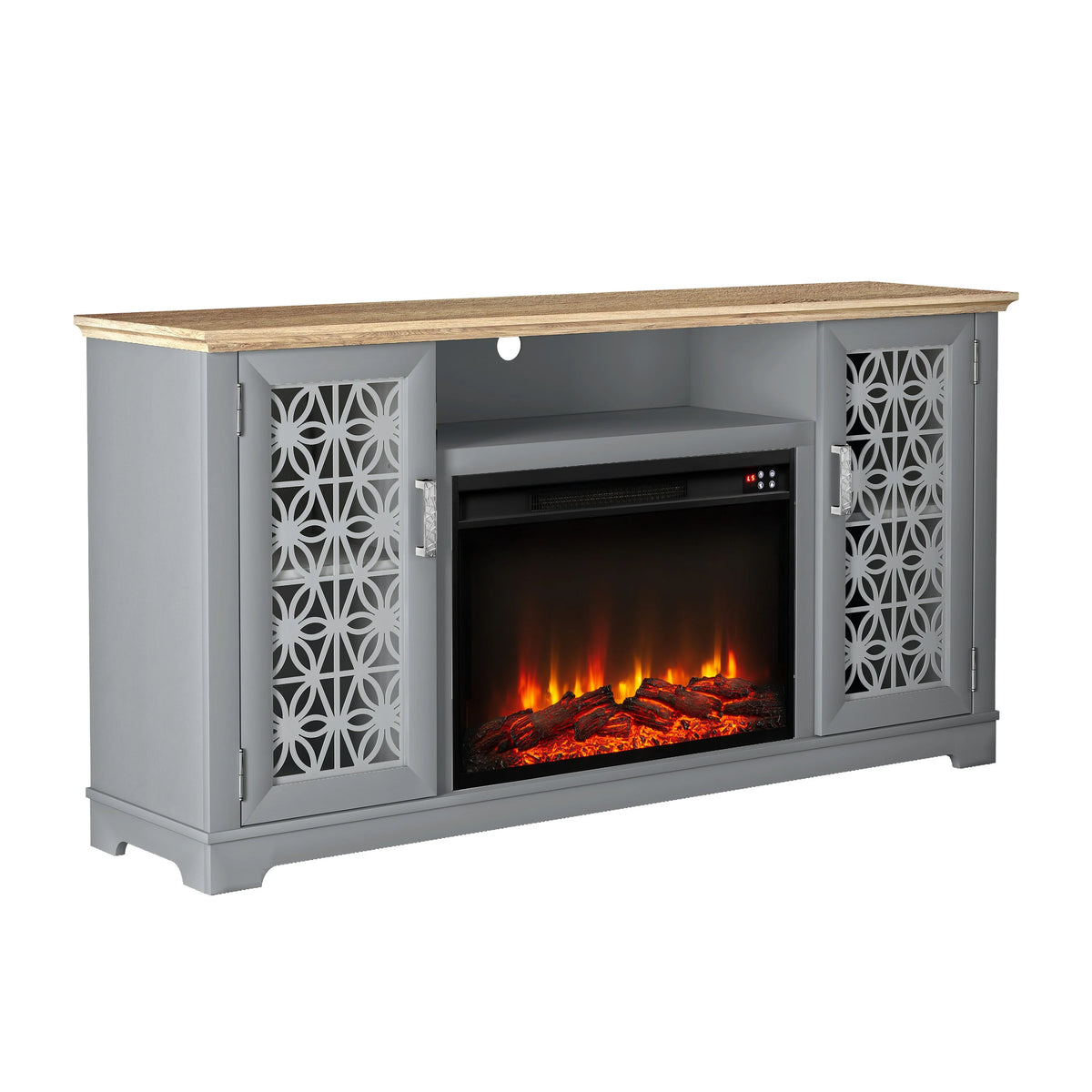 FESTIVO Farmhouse TV Stand with Electric Fireplace for up to 65" TVs -Grey