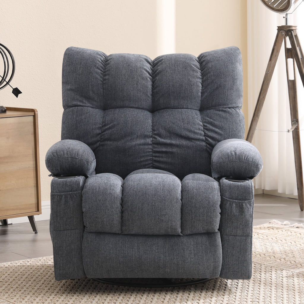 JONPONY Manual Recliner Chair with Heat Therapy and Massage Function, Heavy Duty Reclining Mechanism Massage Chair, Elderly Single Rocker Sofa with Cup Holders for Bedroom Home Theater,Grey