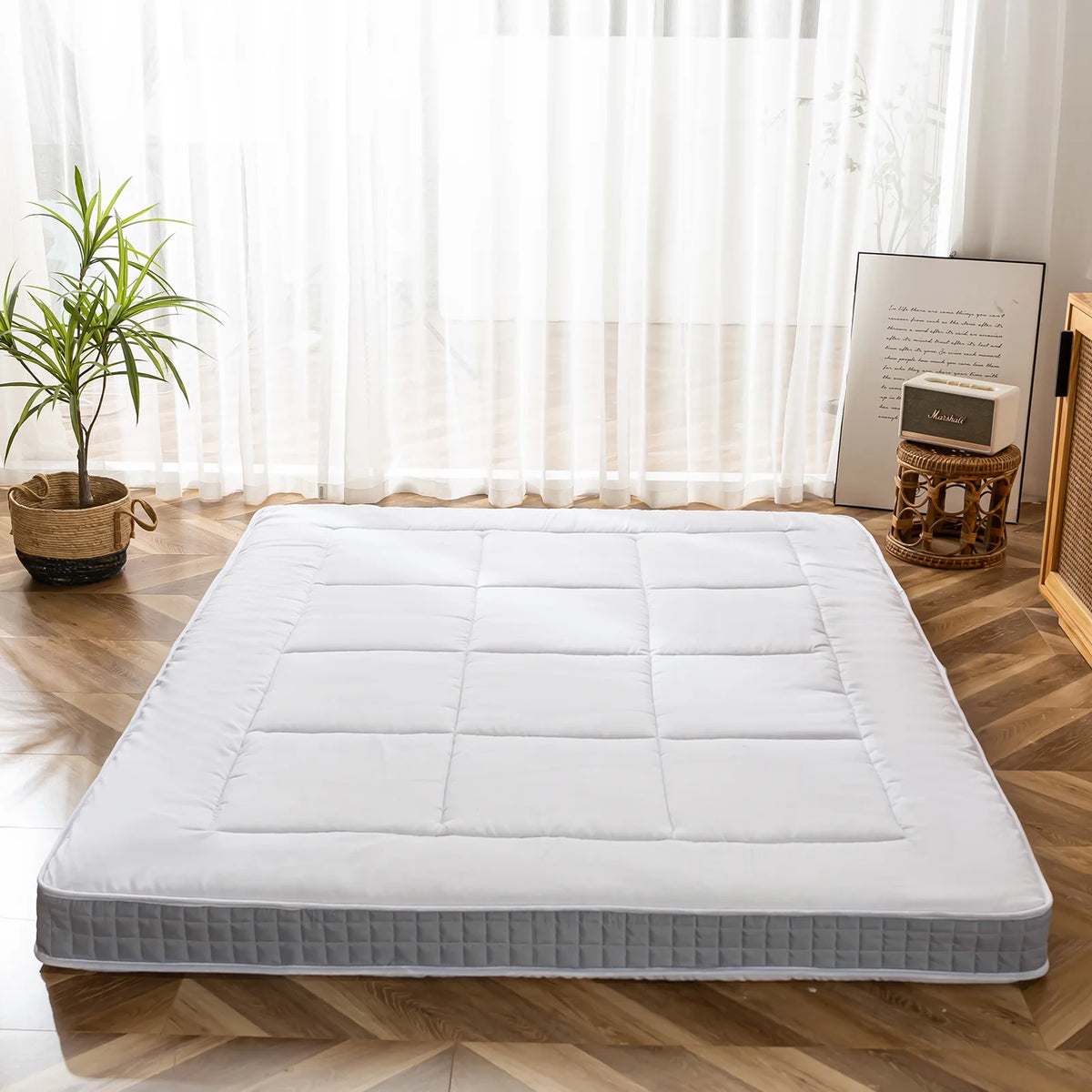 Futon Mattress, Padded Japanese Floor Mattress Quilted Bed Mattress Topper, Extra Thick Folding Sleeping Pad, Dark Grey, Twin