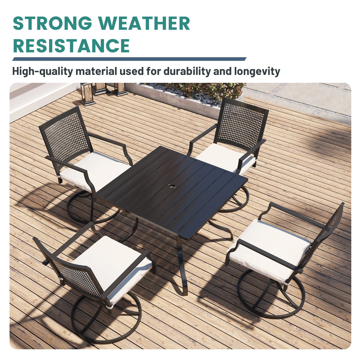 Mondawe 36*36inch Steel Square Outdoor Dining Table with 1.65" umbrella hole, for Backyard, Patio, Deck or Porch Gathering