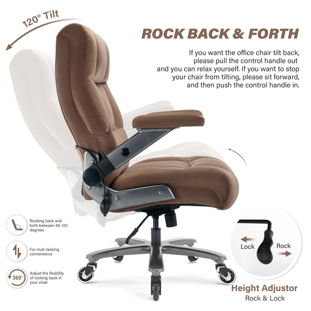 Big and Tall 700lbs Office Chair, Ultra-Soft Fabric Executive Desk Chair, Ergonomic Computer Chair with 3D Flip Up Arms, Adjustable Lumbar Support, Heavy Duty Metal Base and Quiet Rubber Wheel, Black
