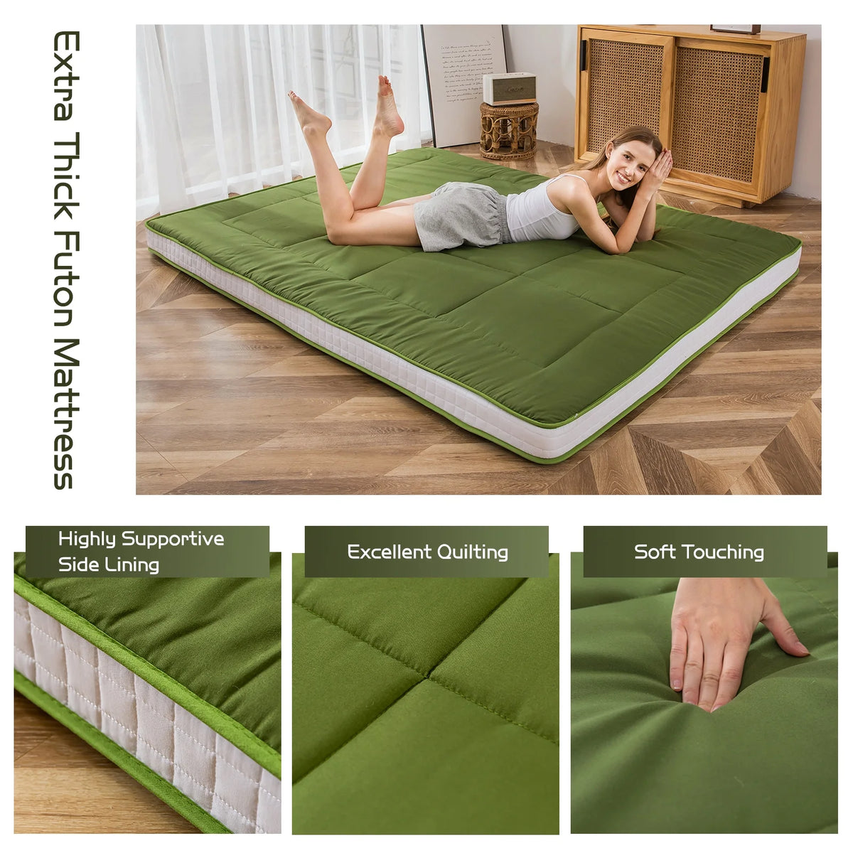 Futon Mattress, Padded Japanese Floor Mattress Quilted Bed Mattress Topper, Extra Thick Folding Sleeping Pad, Dark Grey, Twin