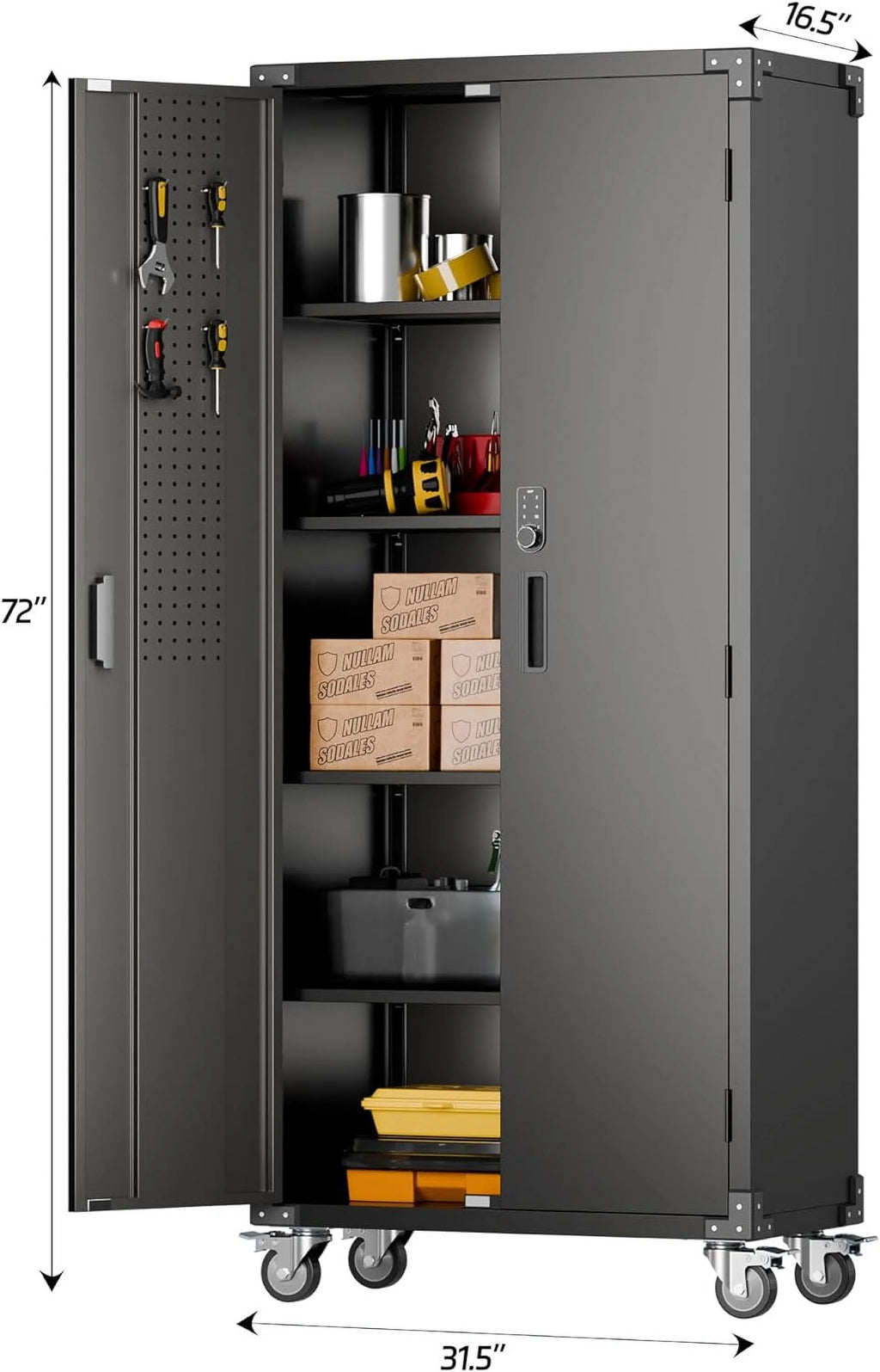 Aobabo Metal Storage Cabinet with Lock,Garage Storage Cabinet with Wheels,72In Steel Storage Cabinet for Garage Home Storage, Black Required-Assembly