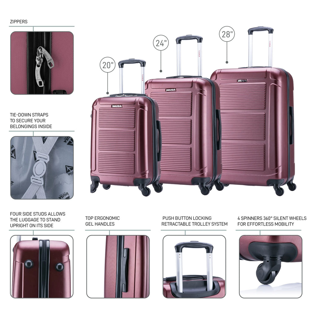 InUSA Pilot 3-Piece Hardside Luggage Sets with Spinner Wheels, Handle, Trolley, (20"/24"/28"), Blue
