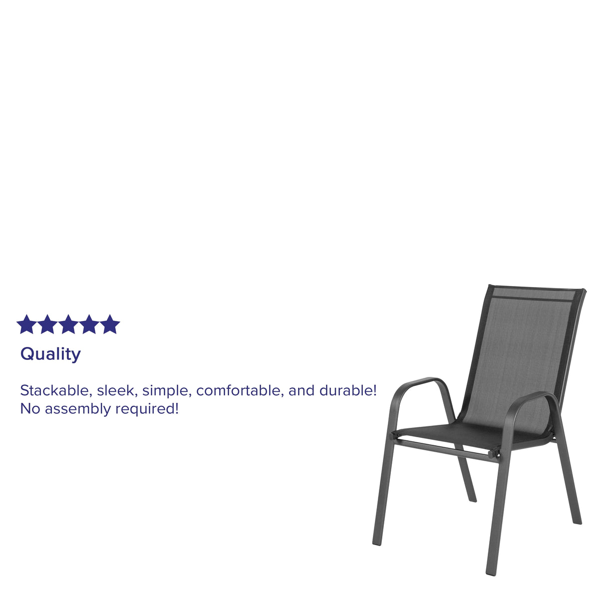 BizChair 5 Pack Black Outdoor Stack Chair with Flex Comfort Material and Metal Frame