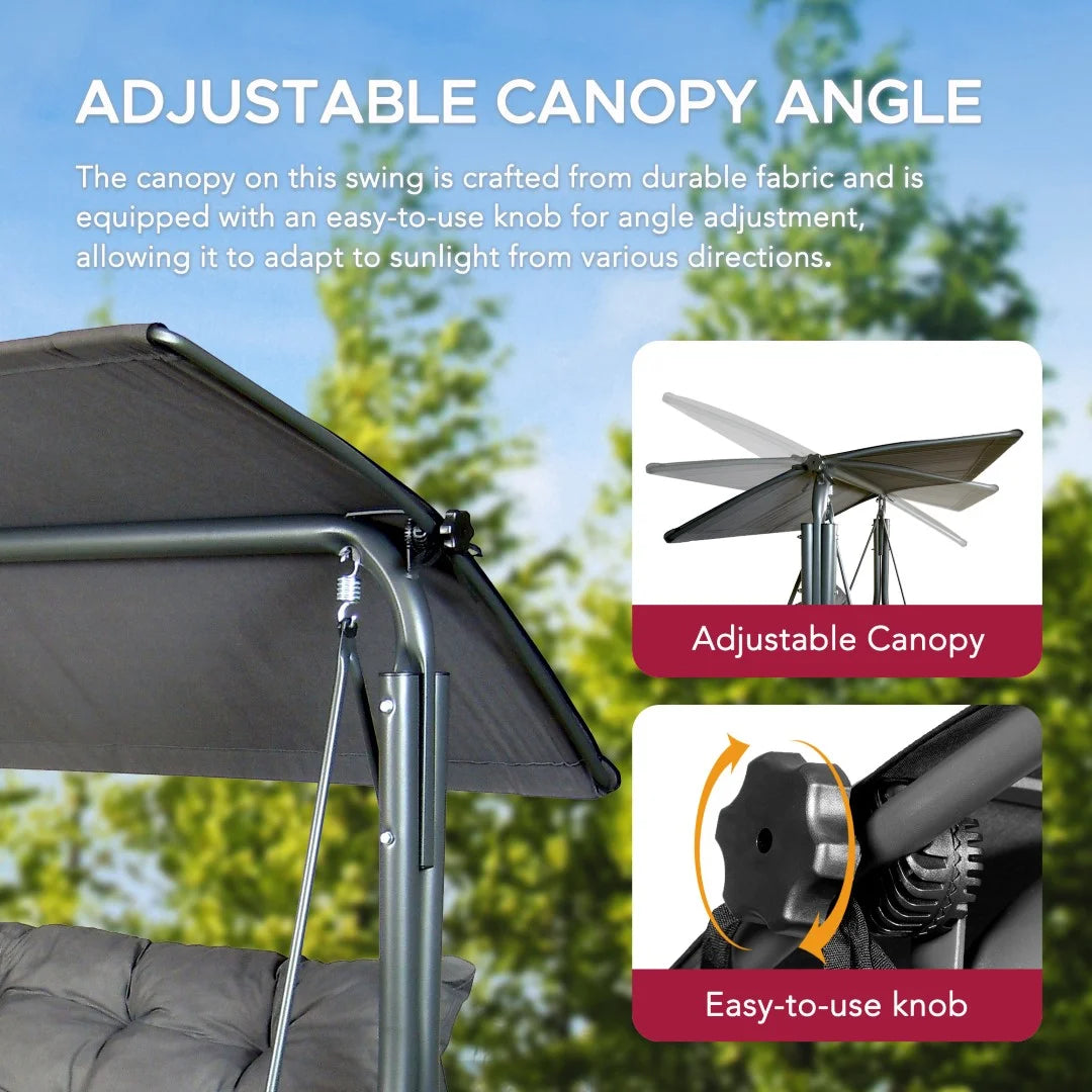Made in Italy SUNJOY Outdoor Porch Swing, 2 Seat Patio Metal Swing with Adjustable Canopy