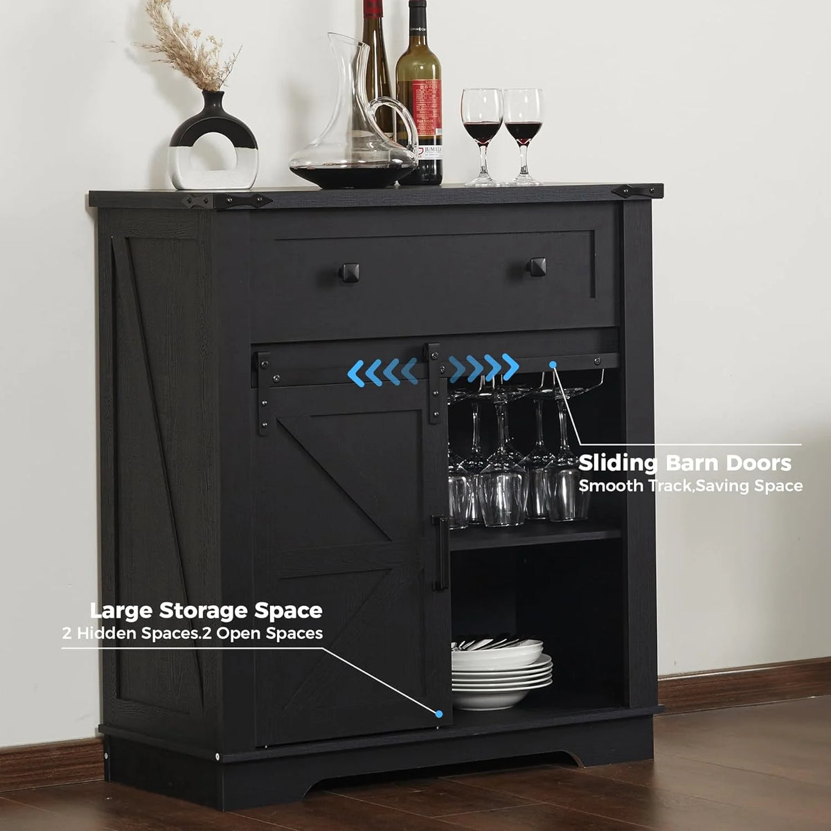 JINSEED Bar Cabinet with Drawer, Wine Bar Buffet Sideboard with Adjustable Storage, White
