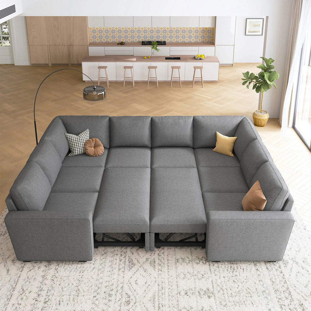 Honbay Convertible Velvet Sofa Bed with Pull-Out Couch Bed and Storage, Black