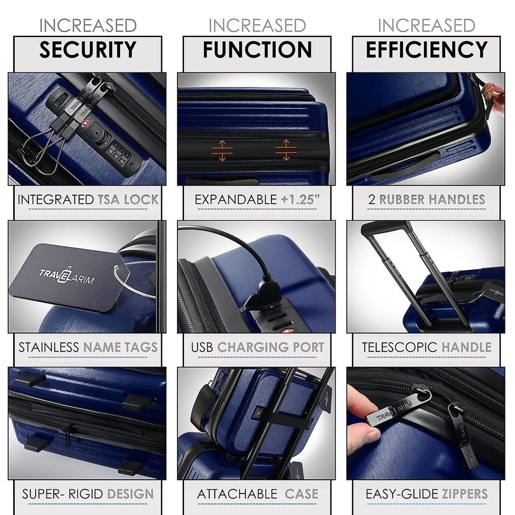 Virtu 4 Piece Hardshell Exapandable Luggage Set, Spinner Luggage Suitcase Set, Navy Blue