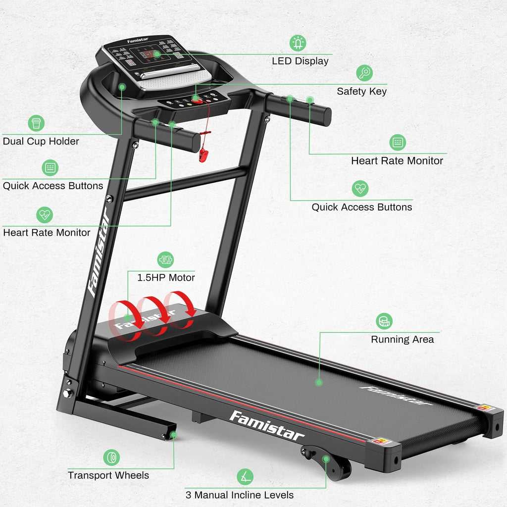 Folding Electric Exercise Treadmill with Adjustable 12% Incline and LCD Display| Bluetooth for Home and Apartment|Motorized Treadmill with 12 Automatic Programs| 265 lb Weight Capacity| LCD Display