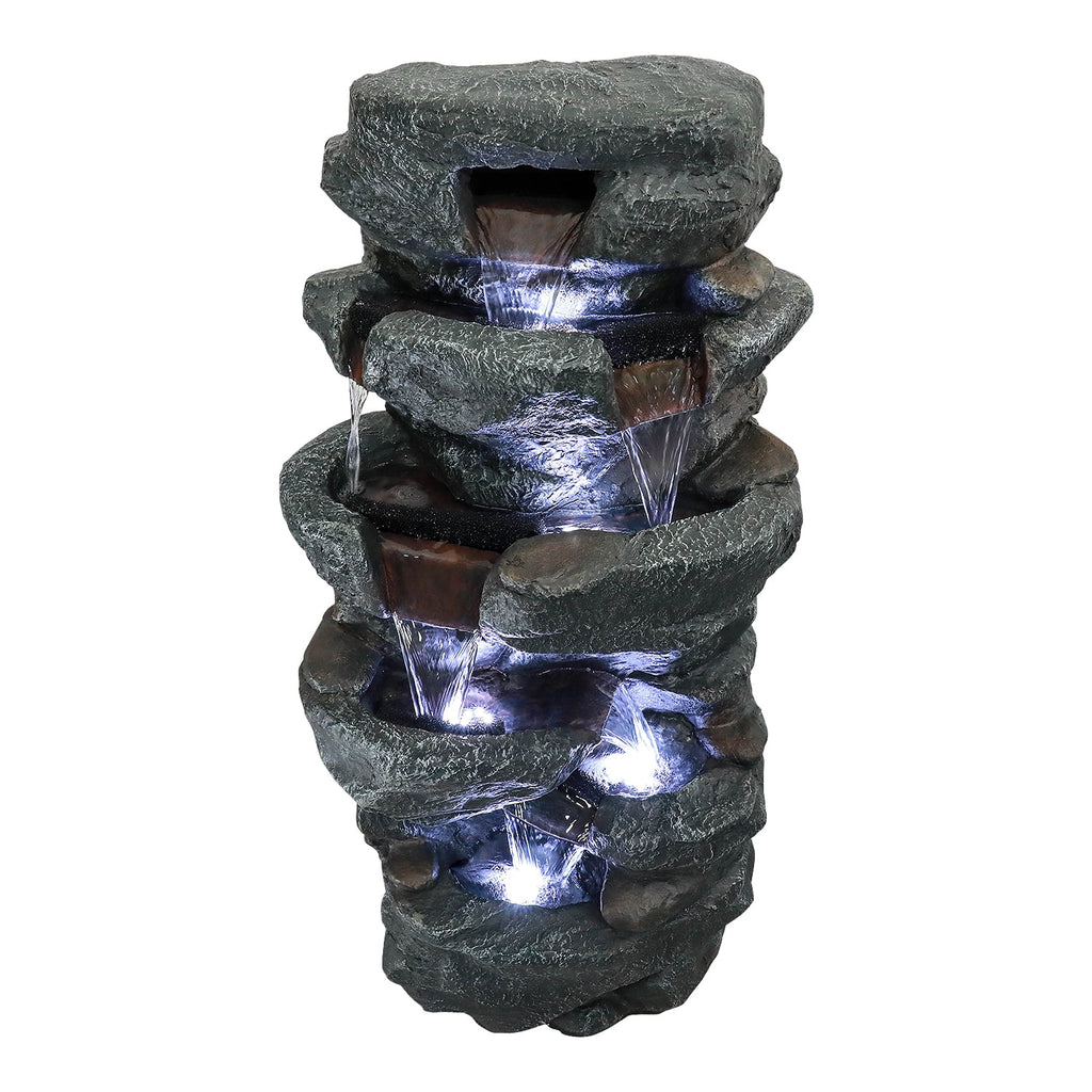 SunJet 40.5" Rock Water Fountain w/LED Lights - Outdoor 6-Tier Waterfall Fountain  for Garden Decor