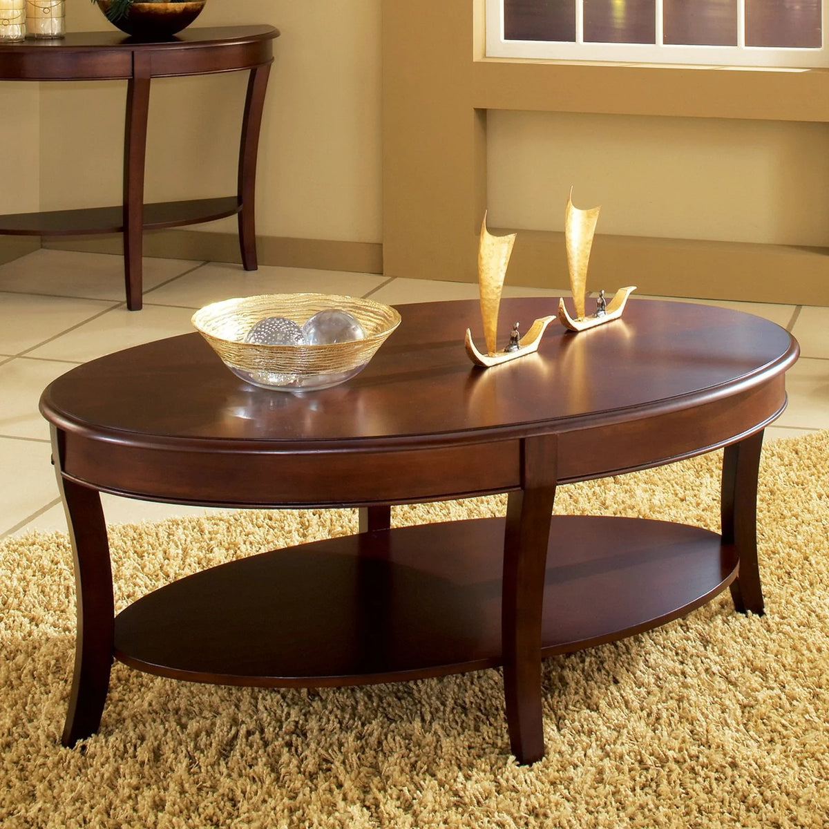 Steve Silver Troy Oval Cherry Wood Coffee Table