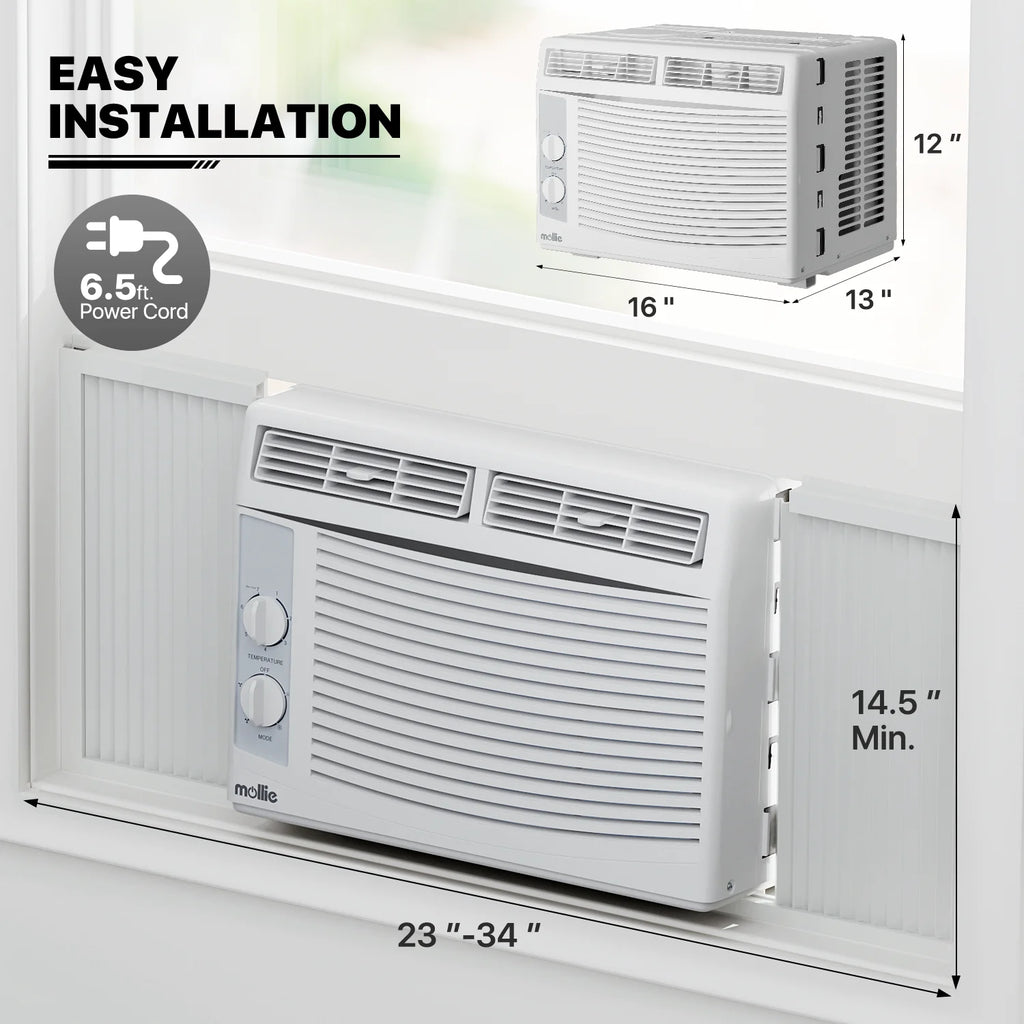 mollie 12,000 BTU 115V Window Air Conditioner, Cools Rooms up to 450 Sq.Ft., Window AC Unit with Remote Control, 24H-Timer and 3 Fan Speeds, White