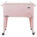 Permasteel 80-Qt Classic Outdoor Steel Patio Cooler on Wheels, Beverage Rolling Cart, Pink