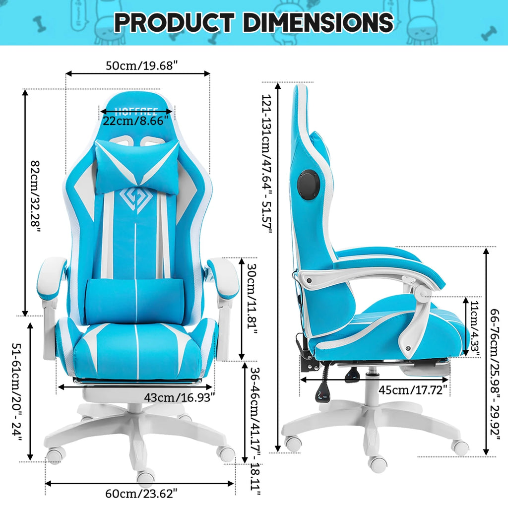 Hoffree Gaming Chair with Bluetooth Speakers and Footrest Massage Office Chair with LED Lights Ergonomic Game Chair High Back with Lumbar Support and Headrest Adjustable Swivel for Adults 300lb
