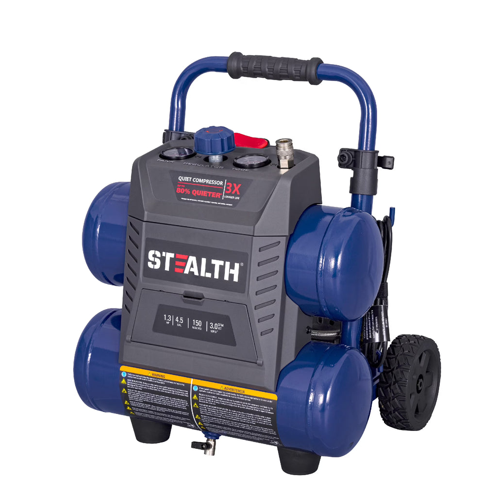 Stealth Ultra Quiet 4.5 Gallon 150 PSI Portable Electric Oil-Free Air Compressor, Professional Series