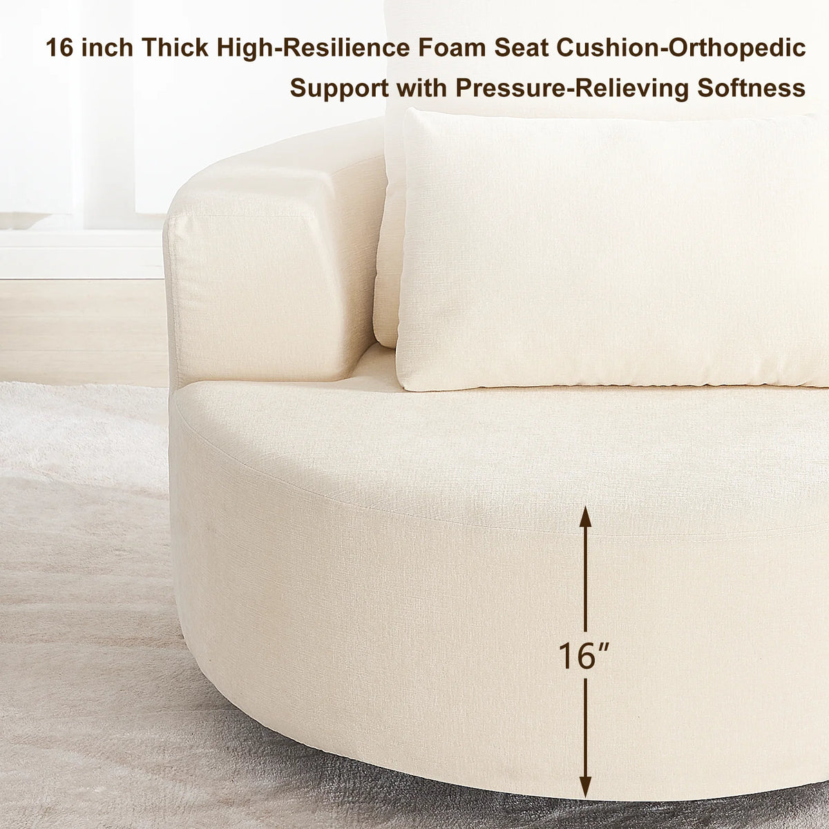 Fumahaus Upholstered Swivel Accent Chair, Oversized Comfy Round Sofa Chair with Two Pillows, Leisure Sofa Chair for Living Room Bedroom, Beige