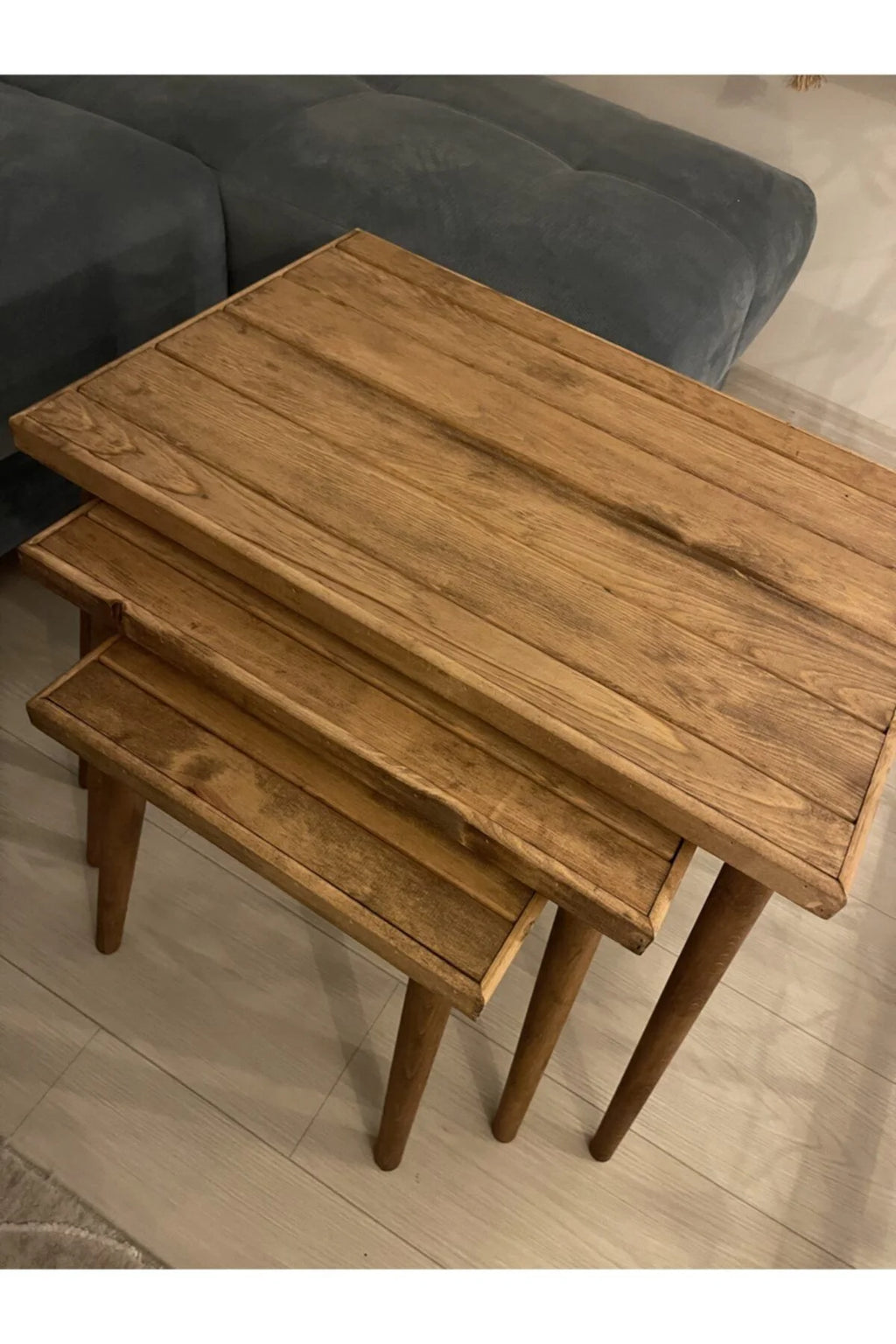 wooden coffee table, triple coffee table, nesting table, rustic furniture