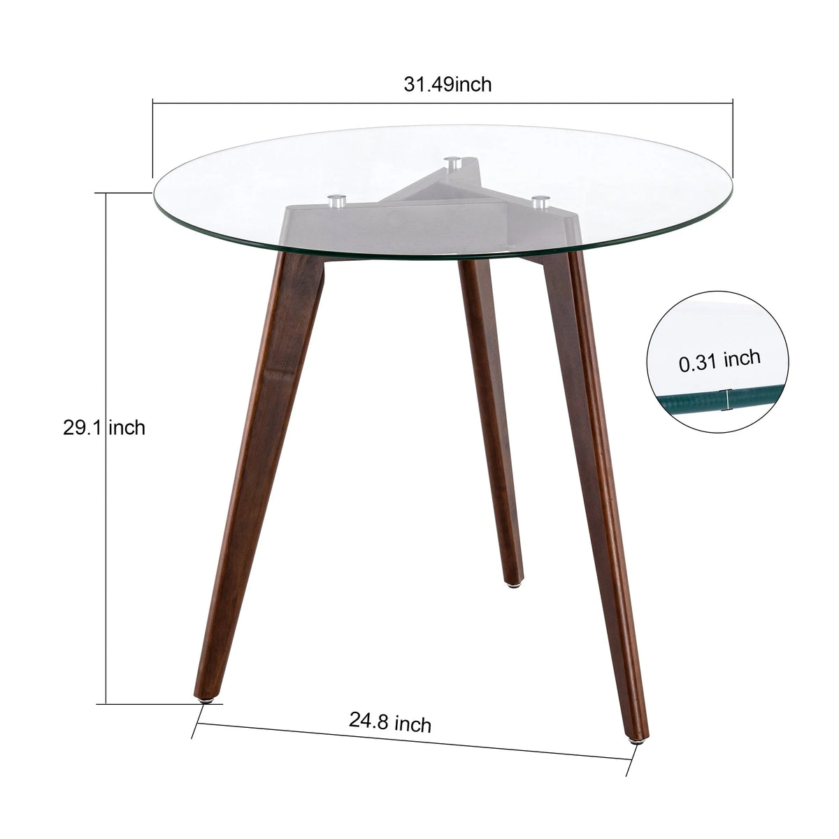 Ivinta Modern Round Glass Home Kitchen Small Dining Table Brown Oak Legs 31.5 inch