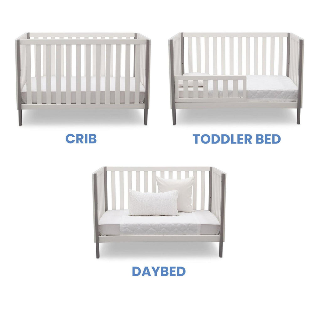 Delta Children Milo 3-in-1 Convertible Crib. Greenguard Gold Certified. Bianca White/Grey
