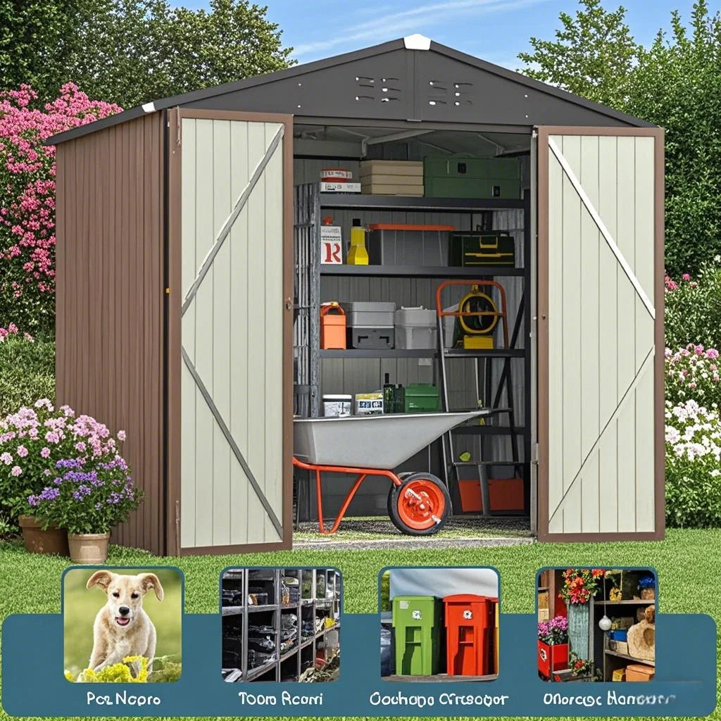 8x6 ft Outdoor Storage Shed on Sale, Sheds & Outdoor Storage with Lockable Doors, Metal Garden Shed by Durable Galvanized Steel for Patio, Lawn - Dark Gray
