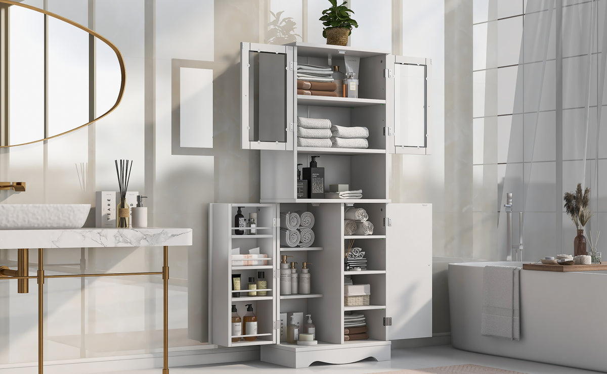 Bellemave White Tall Storage Cabinet with Adjustable Shelf Bathroom Cabinet with 1 Drawer and Storage Rack Large Freestanding Wood Cabinet Storage Organizer Floor Cabinet, White