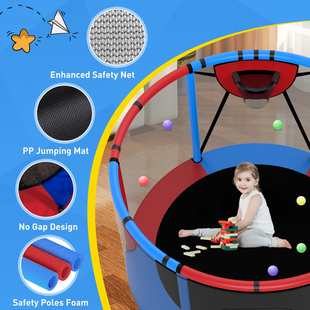 CITYLE Trampoline for Kids 600LBS 60'' 5FT Toddler Trampoline Indoor Outdoor with Basketball Hoop, Swing, Adjustable Bar, Mini Small Trampoline with Enclosure, Gifts for Toddlers, Boys & Girls