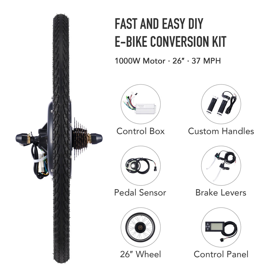 Viribus Electric Bike Conversion Kit 26" Rear Wheel 1000W Hub Motor LCD eBike DIY Set