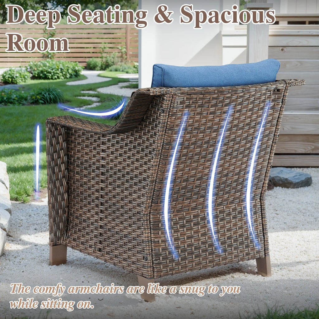 Bellefurn Outdoor Wicker Patio Chairs Set of 2 with Side Table,All-Weather Wicker Rattan Chairs Patio Furniture Chairs for Porch Balcony Backyard Yard Deck