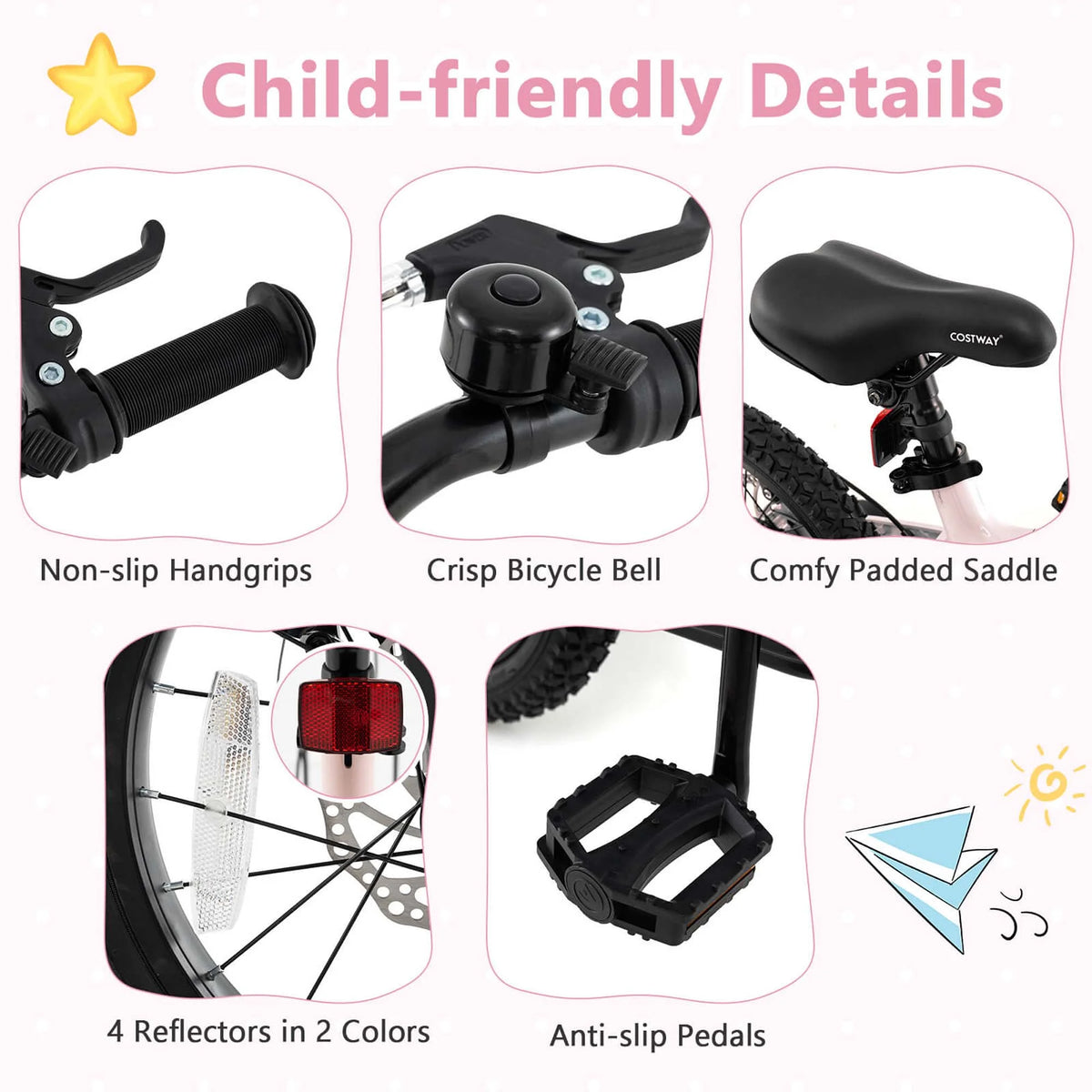 Costway 16 Inch Children Bicycle with Training Wheels & Double Disc Brakes Adjustable Seat Magnesium Alloy Blue