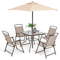 Pellebant 6 Pcs Metal & Glass Patio Dinning Set and Umbrella in Beige