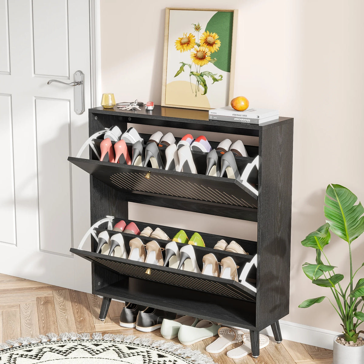 Shoe Storage Cabinet with 2 Flip Drawers, Modern Shoe Cabinet Storage for Entryway, Entryway Shoe Storage