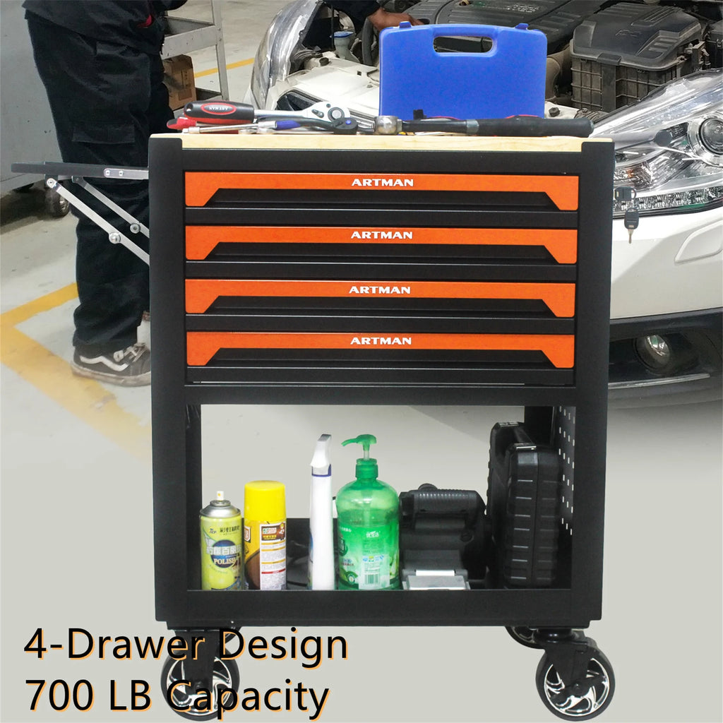 Aukfa 30 inch Mechanic's Tool Cart, 700 LB Capacity 4-Drawer Tool Chest on Wheels for Garage, Black