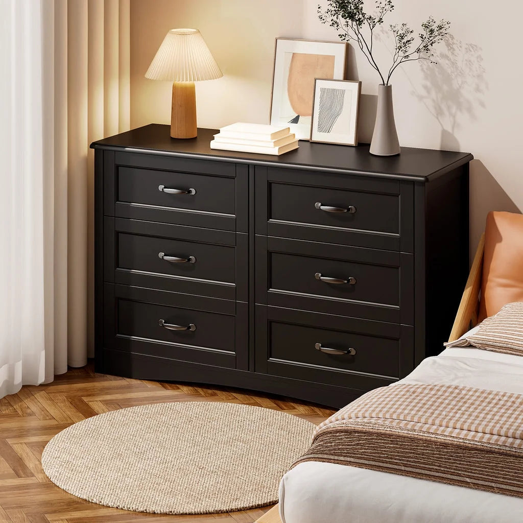 Aiho 5 Pieces Bedroom Furniture Set, Includes Queen Lift Up Storage Bed, Nightstands Set of 2, Double Wide 6-Drawer Dresser and Vanity Table Set - Black