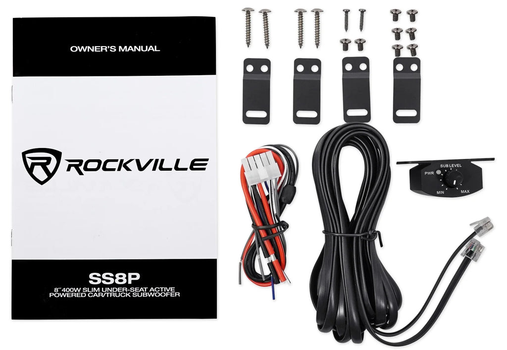 Rockville SS8P 400 Watt Slim Under-Seat Powered Car/Truck Subwoofer Sub+Amp Kit