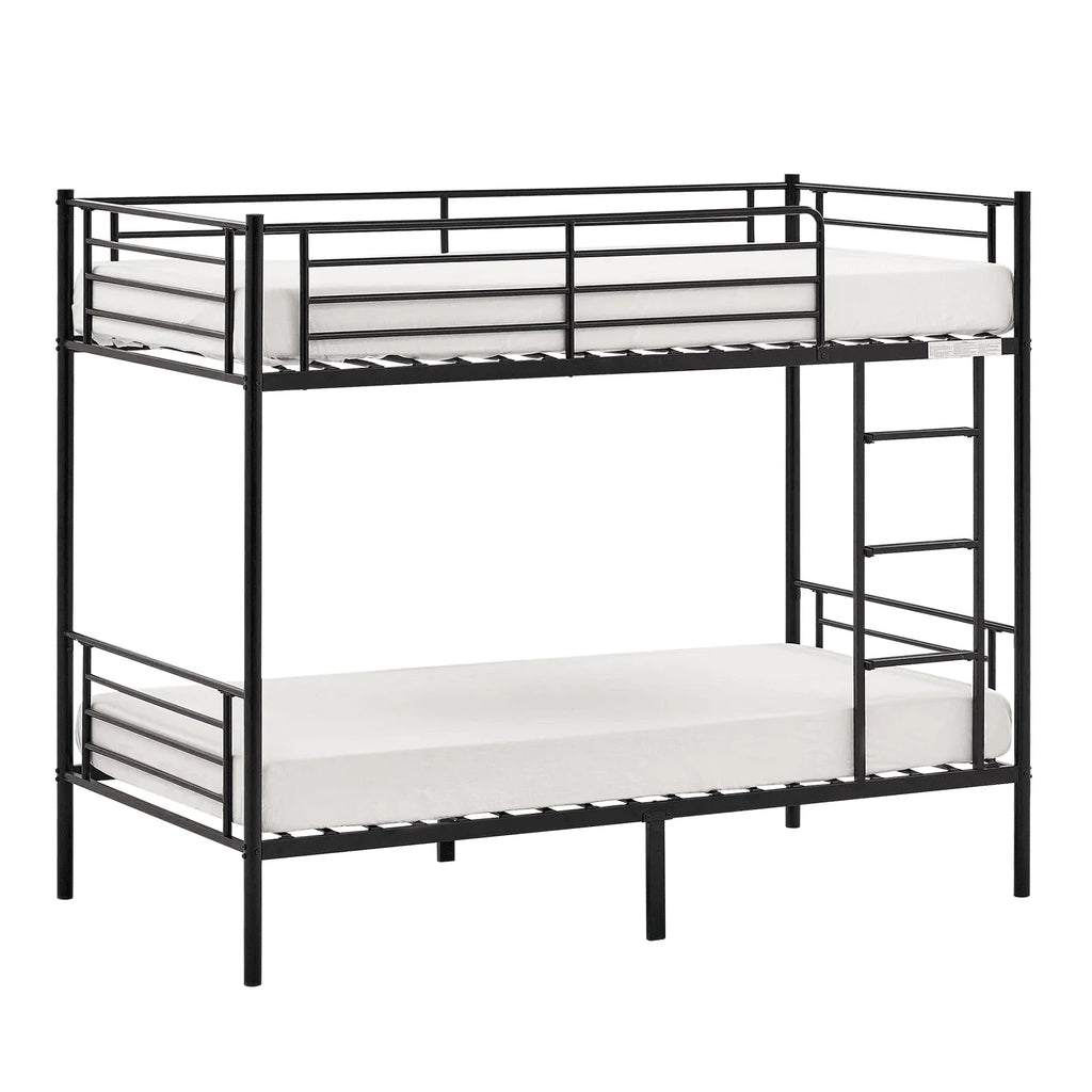 VINGLI Metal Bunk Bed Twin Over Twin with Flat Ladder and High Guardrail, Double Twin Bunk Beds for Kids/Teens/Adults, Bunk Bed with Stairs,Black