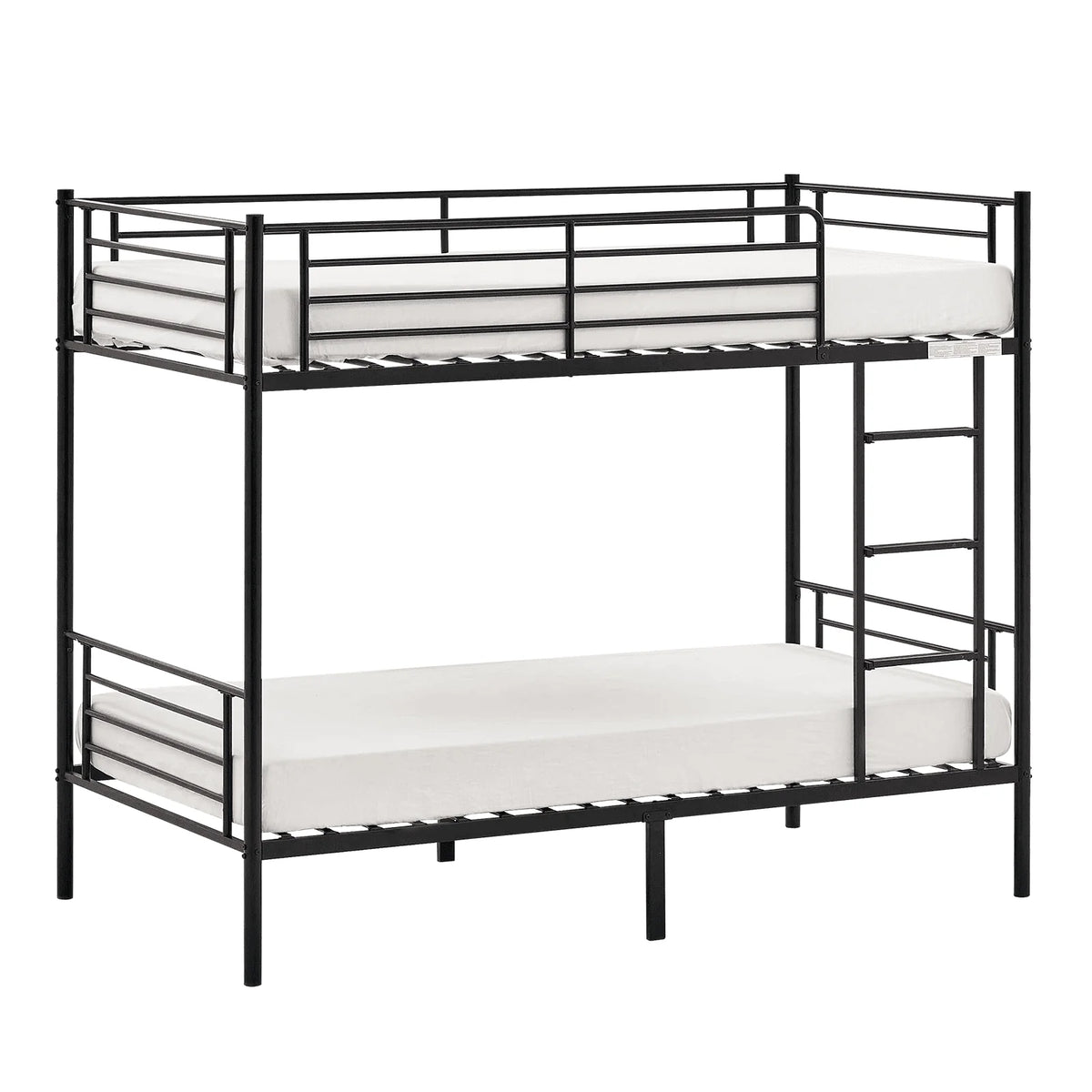 VINGLI Metal Bunk Bed Twin Over Twin with Flat Ladder and High Guardrail, Double Twin Bunk Beds for Kids/Teens/Adults, Bunk Bed with Stairs,Black